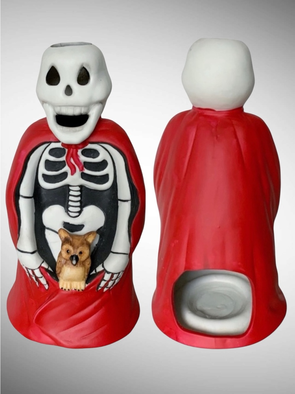 Vintage Ceramic Skeleton and Owl Tealight Holder